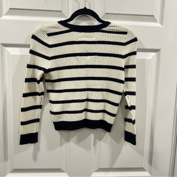 Abercrombie & Fitch Y2K Striped Cropped Cardigan Sweater Navy Cream Size Small - Picture 7 of 7